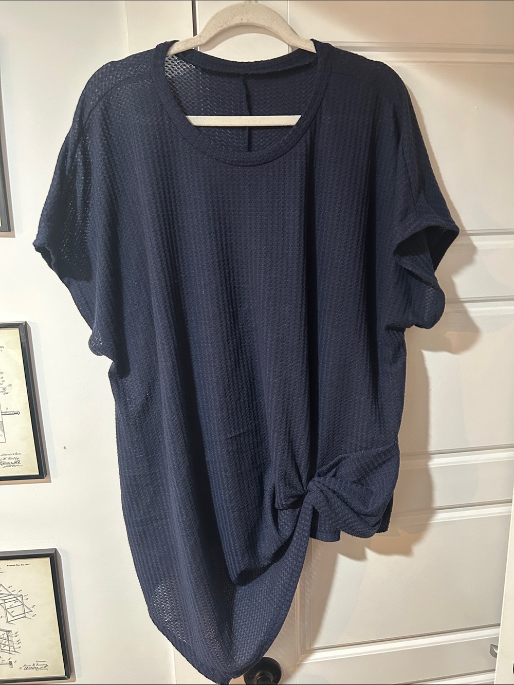 SHEIN Navy Short Sleeve Knot Hem Tunic
